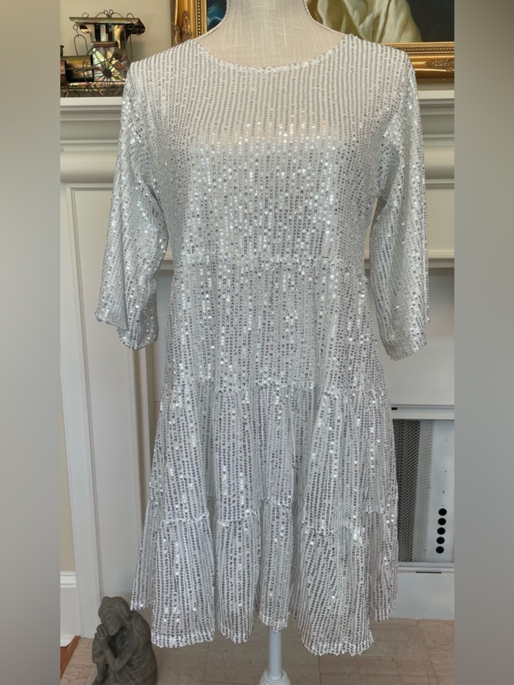 Athena Full Sequin Mini Dress. Small.🪩❤️Silver Sequins. - Picture 1 of 10